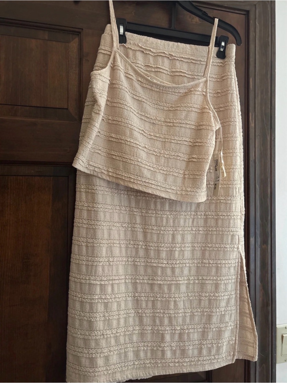 No Boundaries Beige Knit Midi Skirt and Matching Cami Set